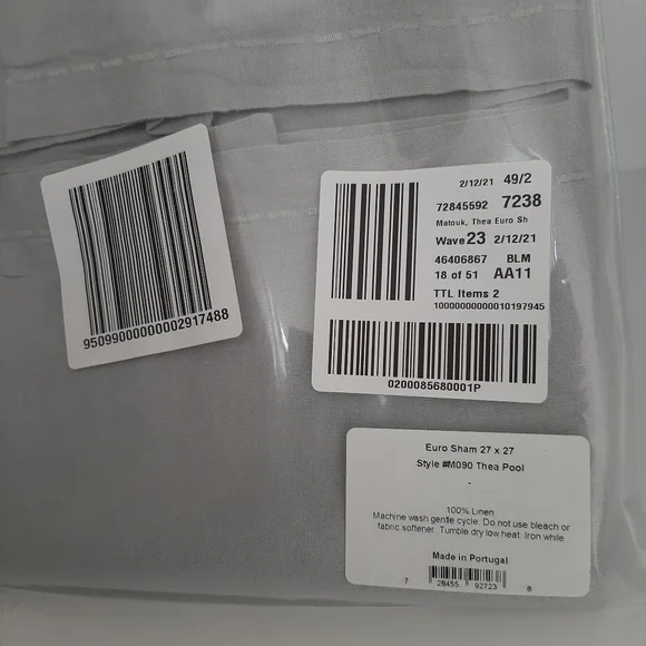 Matouk Thea 100% Linen King Duvet Cover and 2 Euro Shams Pool Gray - Picture 11 of 13